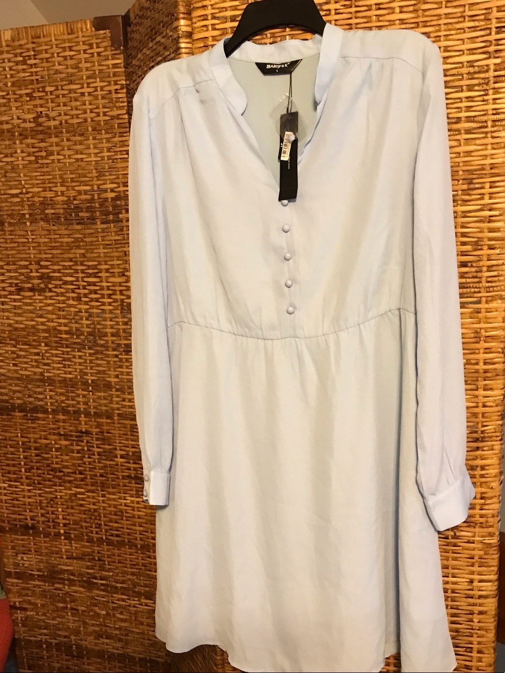 Allegra K Light Blue Long Sleeve Button-Front Dress